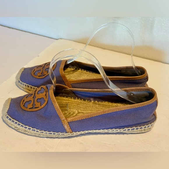Tory Burch Canvas Espadrille Flats Purple Leather Logo Size 10 - Picture 3 of 9